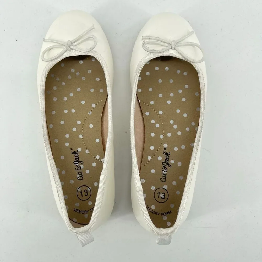 Cat & Jack Girls White Ballet Flats Memory Foam Dress Shoes Size 13